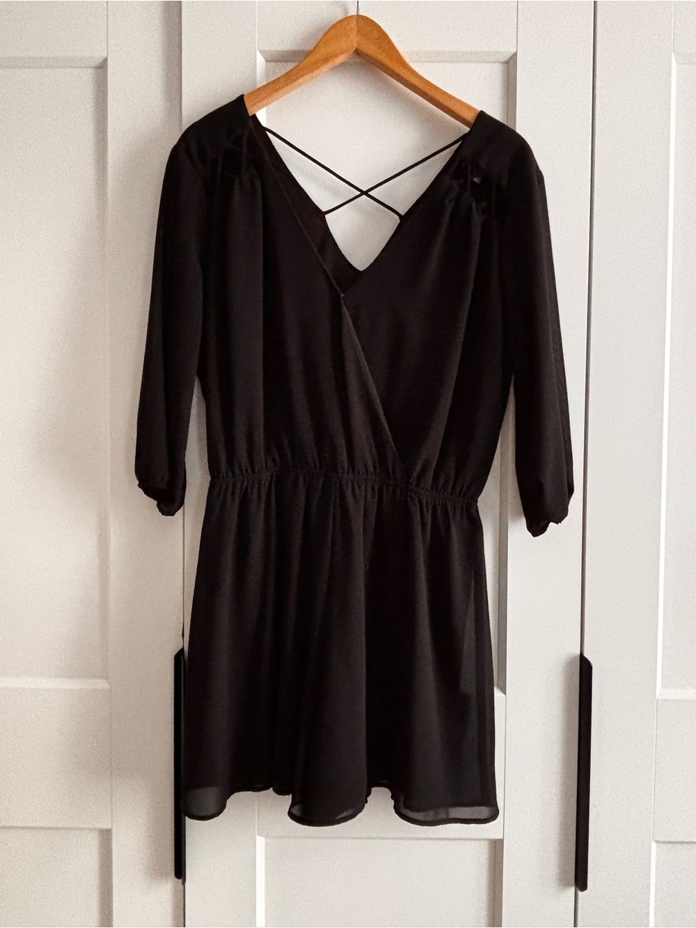 Women's Black Romper with Crisscross V-Neck